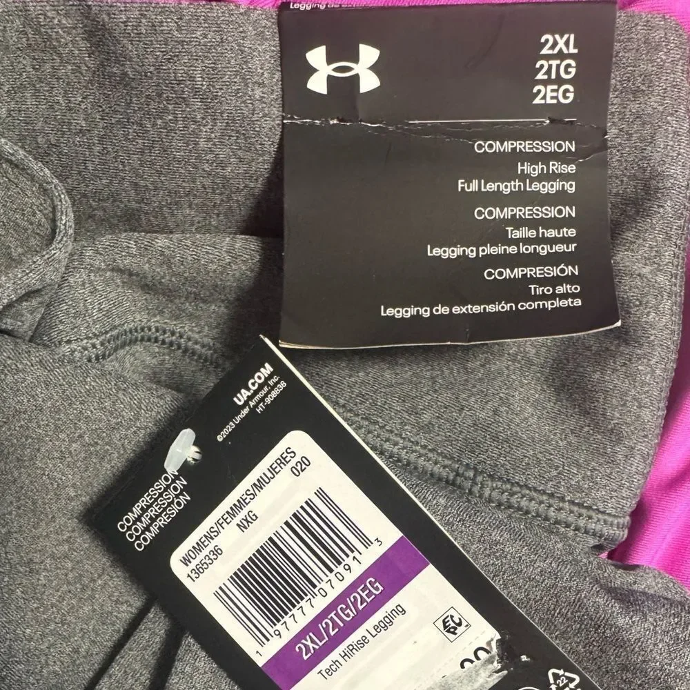 Under Armour UA Gray HeatGear Tech No-Slip Waistband Full Length Leggings NEW - Picture 13 of 14